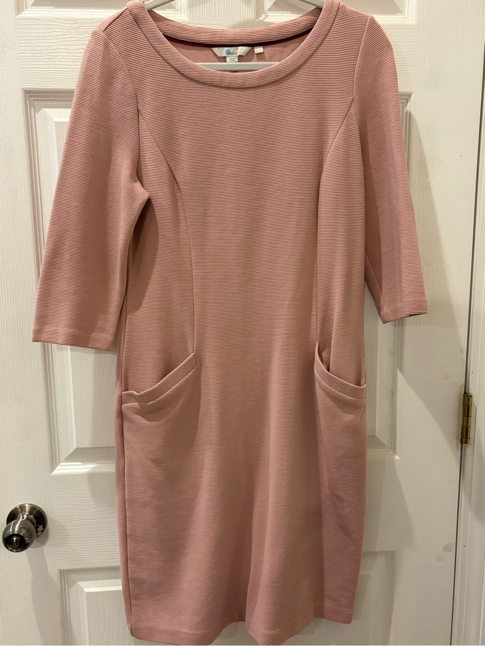 Boden Classic Blush Pink Midi Dress with Front Pockets
